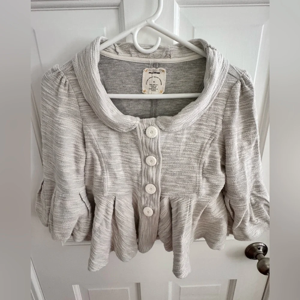 Textured Gray Button-Up Jacket - Picture 1 of 6